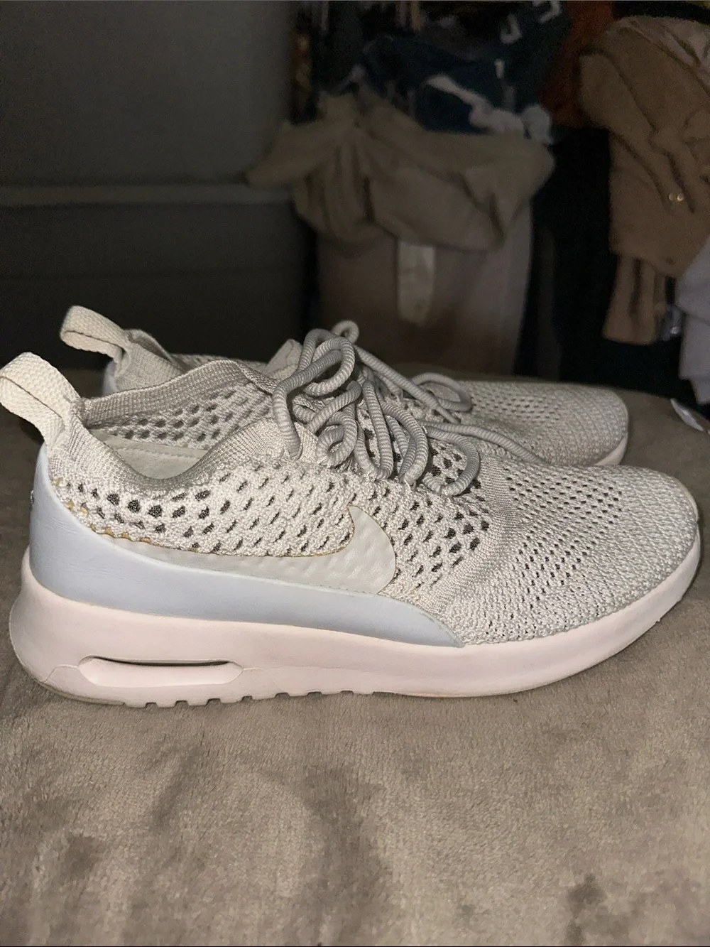 Light Gray Knit Lace-Up Sneakers